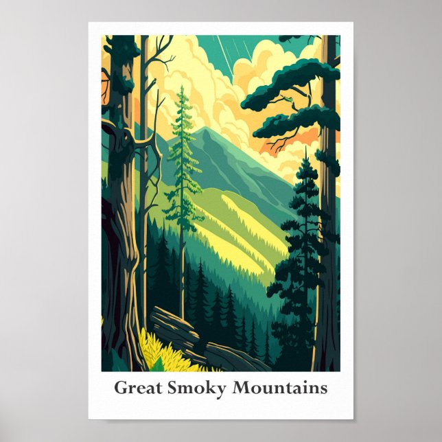 Große Smoky Mountains Vintage Reise Illustration Poster (Vorne)