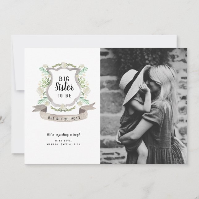 Grosse Soeur Grossesse Florale Faire-part photo (Devant)