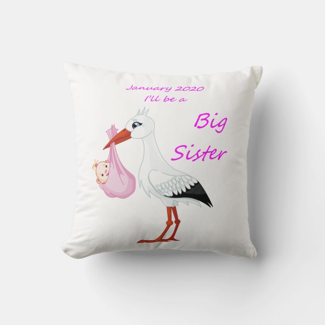 Grosse Soeur Jeter Oreiller Baby Stork Janvier 202 (Recto)
