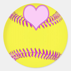 Große Softball-Aufkleber mit rosa Herzen, Faden Runder Aufkleber