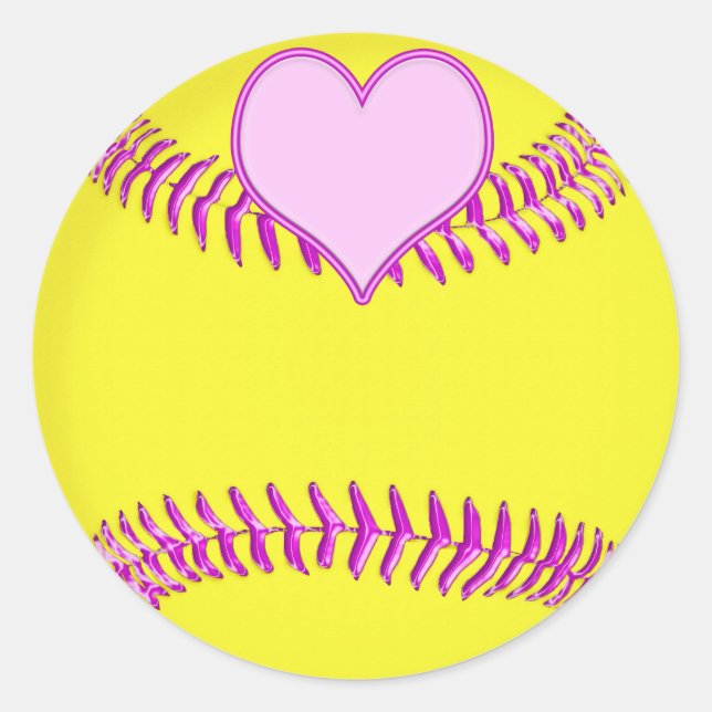 Große Softball-Sticker mit rosa Herz, Threads Runder Aufkleber (Vorderseite)