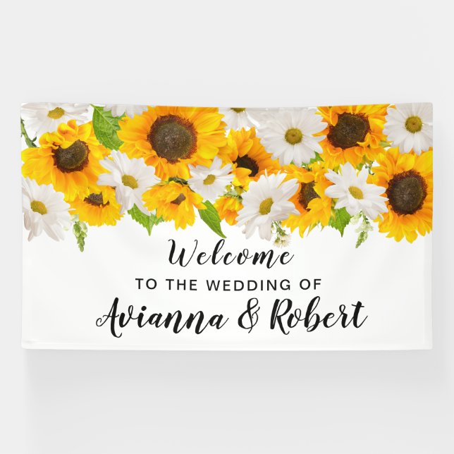 Große Sonnenblume Daisy Blumenhochzeit Begrüßung Banner (Horizontal)