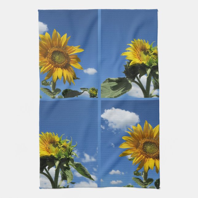 große Sonnenblume strahlt gelb blau Himmel weiß we Geschirrtuch (Vertikal)