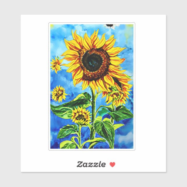 Große Sonnenblumen Aquarellmalerei Aufkleber (Blatt)