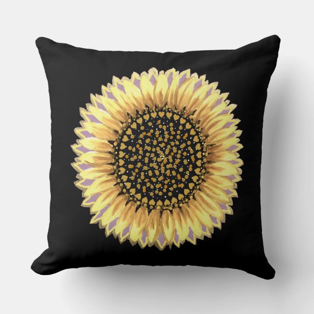 Große Sonnenblumen, Herz und goldene Punkte Kissen (Vorderseite)
