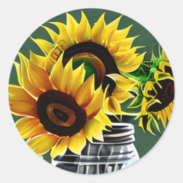 Grosse Sonnenblumen im Glas Mason Jar Art Runder Aufkleber