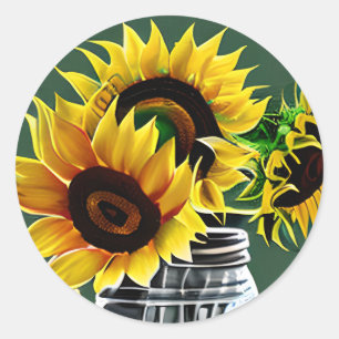 Grosse Sonnenblumen im Glas Mason Jar Art Runder Aufkleber