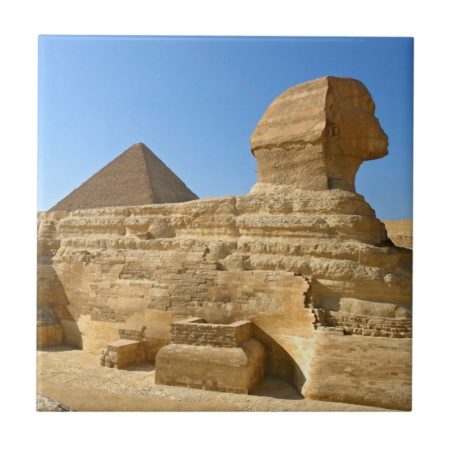 Große Sphinx aus Gizeh mit Ghafre-Pyramide - Ägypt Fliese (Vorderseite)