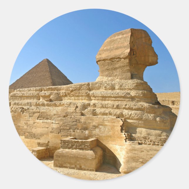 Große Sphinx aus Gizeh mit Ghafre-Pyramide - Ägypt Runder Aufkleber (Vorderseite)