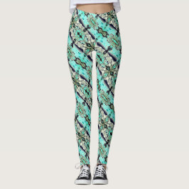 Große Spiegel in Aquamarine-Blau und Grautönen Leggings