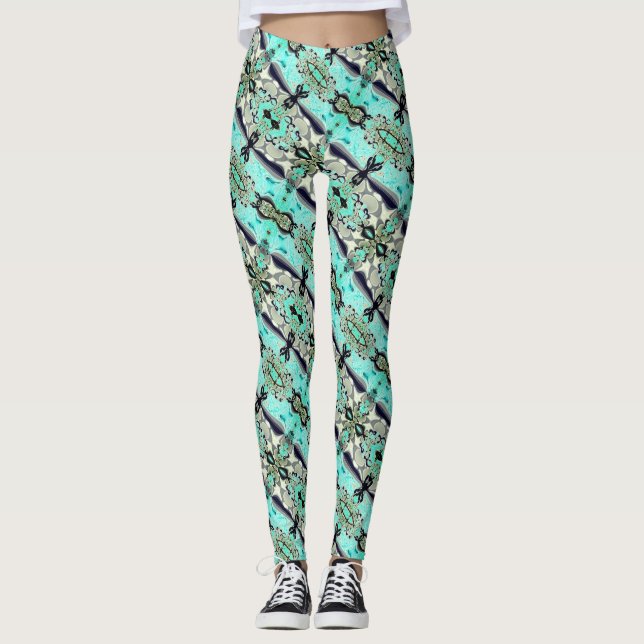 Große Spiegel in Aquamarine-Blau und Grautönen Leggings (Vorderseite)