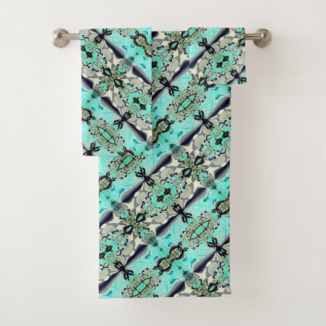 Große Spiegel von Aquamarine und Grautönen Badhandtuch Set (Insitu)