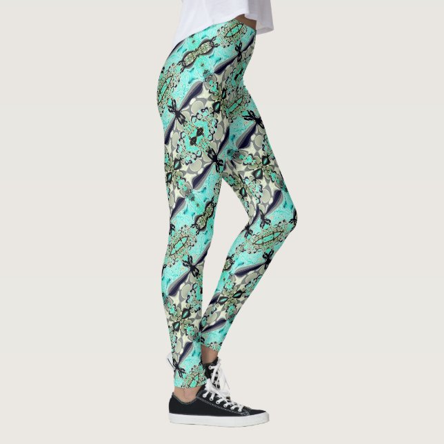 Große Spiegel von Aquamarine und Grautönen Leggings (Rechts)