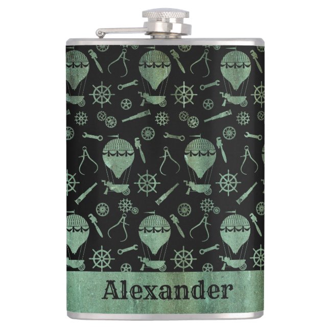 Große Steampunk Verdigris Balloons Thema Custom Flachmann (Vorderseite)