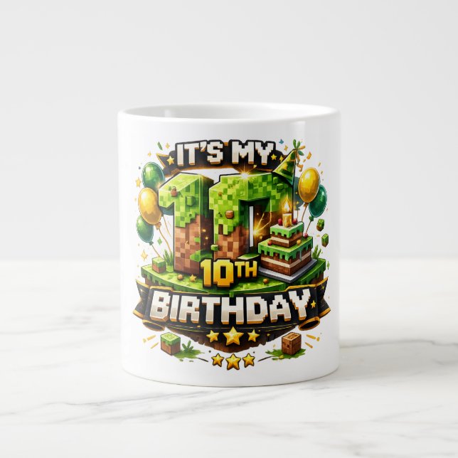 Große Tasse 10. Geburtstag Pixel (Vorderseite)
