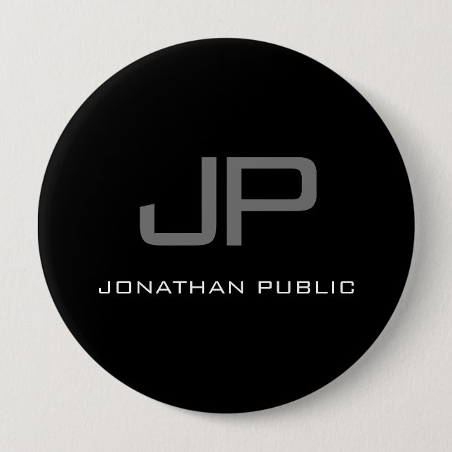 Große Taste Initial Letter Monogram Name Schwarz Button (Vorderseite)