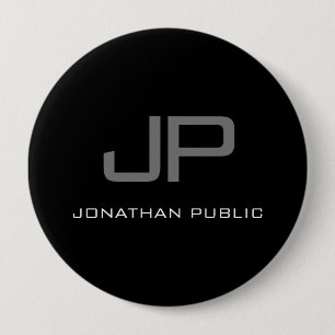 Große Taste Initial Letter Monogram Name Schwarz Button