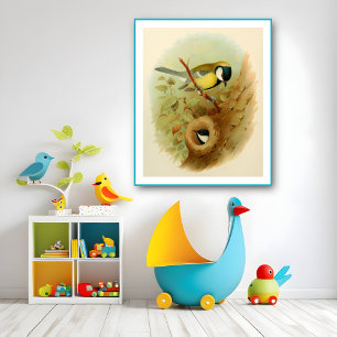 Große Titte - farbenfroher Vogel, Kunst Poster