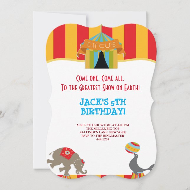 GRÖSSE TOP-ZIRKISCHE KARNIVALE BIRTHTAGINVITATIONE EINLADUNG (Vorderseite)