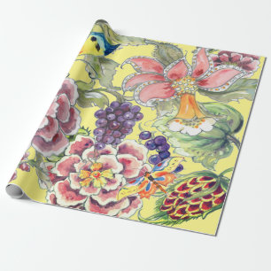 Grosse, tropische, florgelbe Aquarellkunst Geschenkpapier