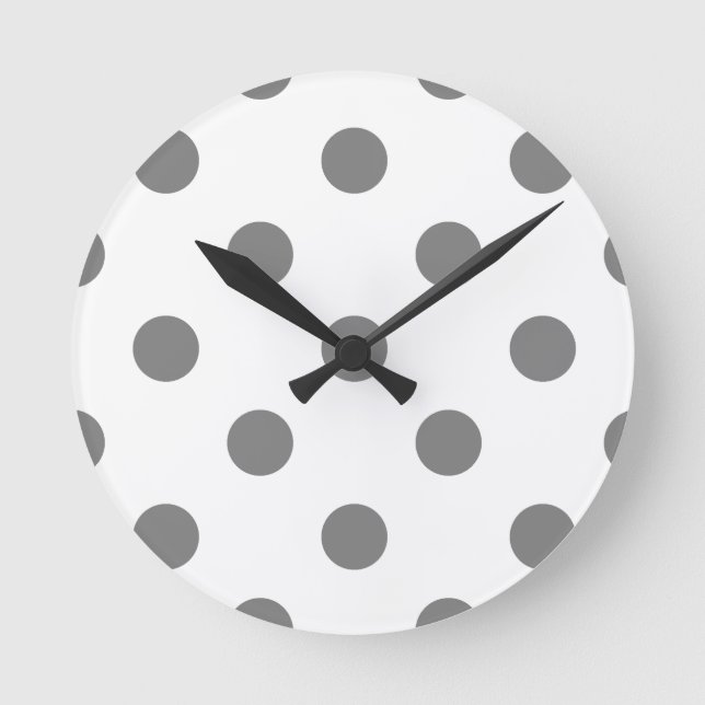 Große Tupfen - Grau auf Weiß Runde Wanduhr (Vorderseite)