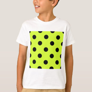 Große Tupfen - Schwarzes auf Leuchtstoffgelb T-Shirt