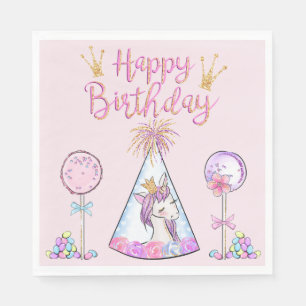 Große Typografie Happy Birthday Pink und Gold Serviette