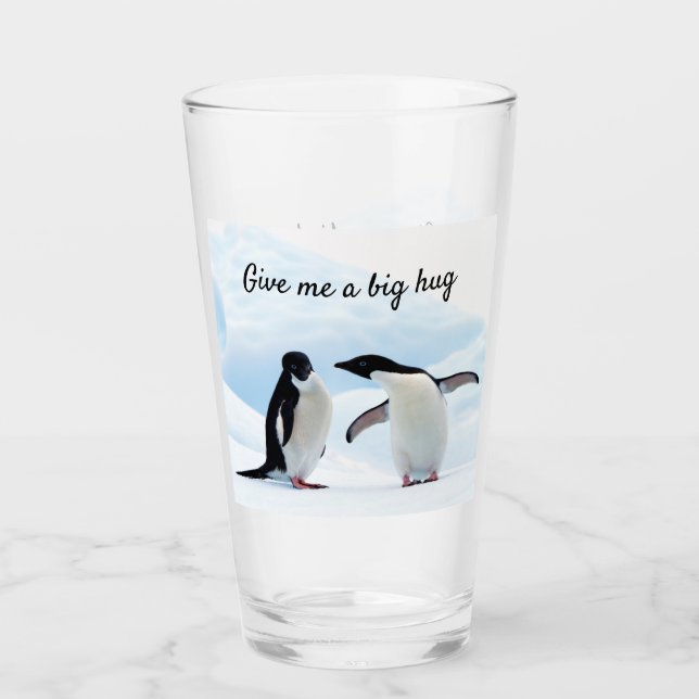 Große Umarmung Pinguin auf Eis-Foto mit Text Glas (Vorderseite)