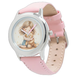 Große Umarmungen - Süßes Mädchen umarmt Teddybär Armbanduhr