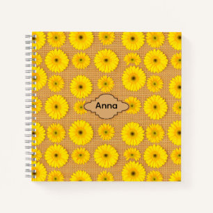 Große und kleine Sonnenblumen auf Jute Notizbuch