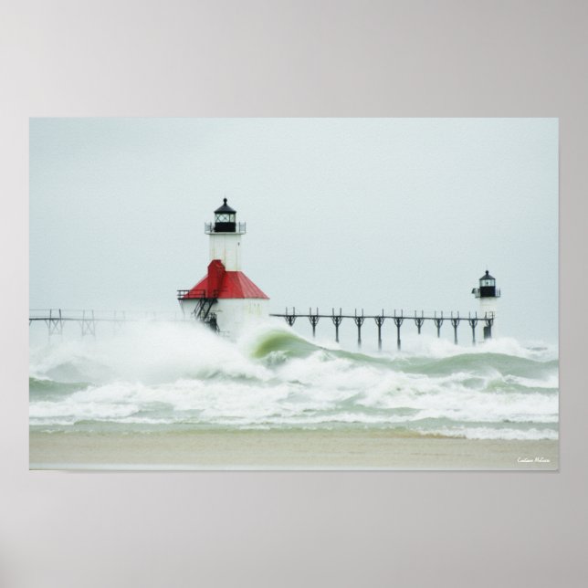 Grosse vague sur le lac Michigan Poster (Devant)