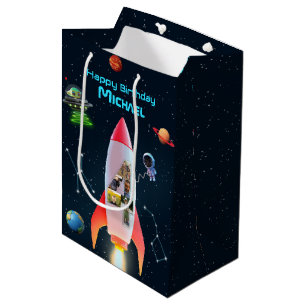 Große Vier mit Fotos   Weltraumrakete 4. Geburtsta Mittlere Geschenktüte