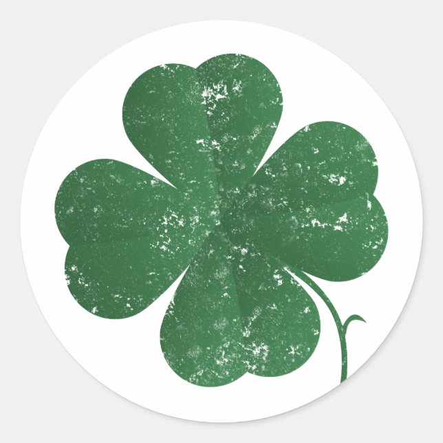 Große Vierblättriges Kleeblatt - Vintager Stil Runder Aufkleber (Vorderseite)