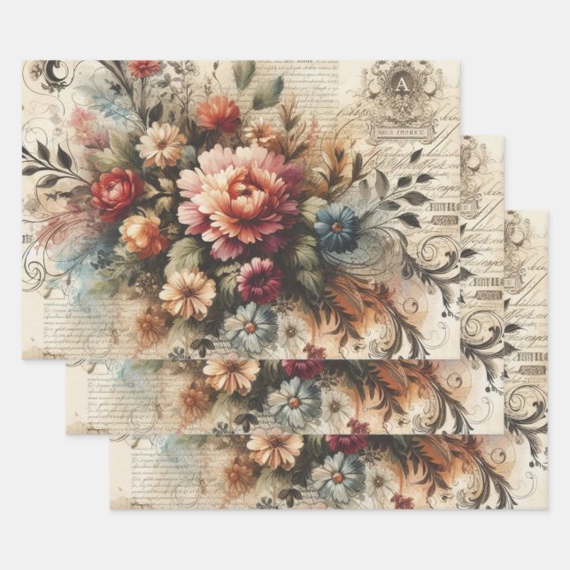 Große Vintage-Blumen-Möbel-Decoupage  Geschenkpapier Set (Set)