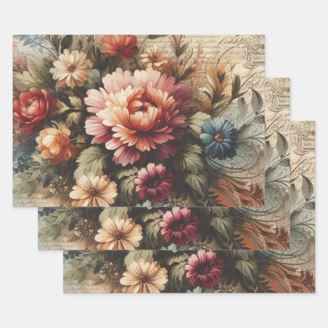 Große Vintage-Blumen-Möbel-Decoupage  Geschenkpapier Set (Set)