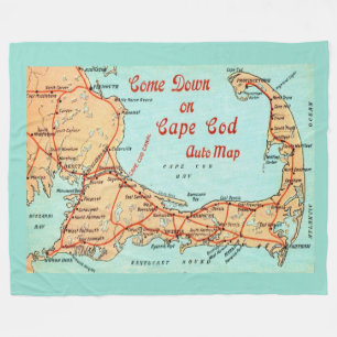 Große Vintage-Karte von Cape Cod auf Postkarte als Fleecedecke