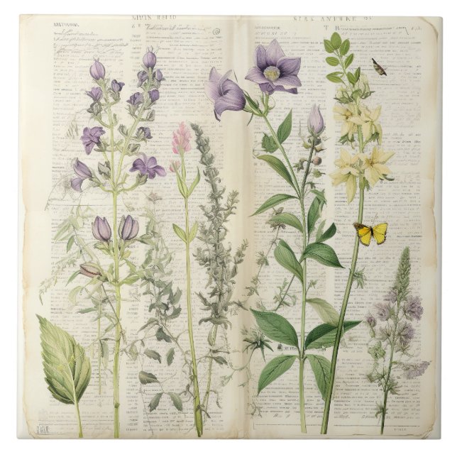 Große Vintage Wasserfarbe Natürliche Wildblume Fliese (Vorderseite)