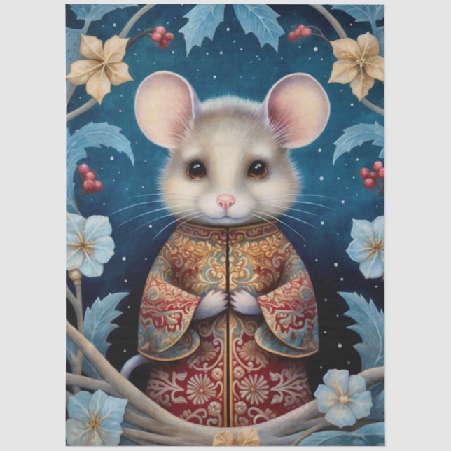 Große Wald-Maus & Florals Dekoupage Seidenpapier (Vorderseite)
