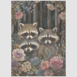 Große Waldblumen & Waschbär-Dekupage Seidenpapier