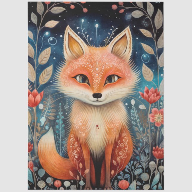 Große Wälder Fox & Florals Dekoupage Seidenpapier (Vorderseite)