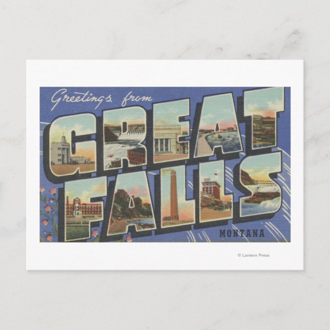 Große Wasserfälle, Montana - Große Buchstabenszene Postkarte (Vorderseite)