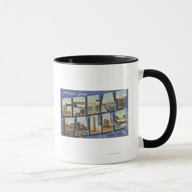 Große Wasserfälle, Montana - Große Buchstabenszene Tasse (Rechts)