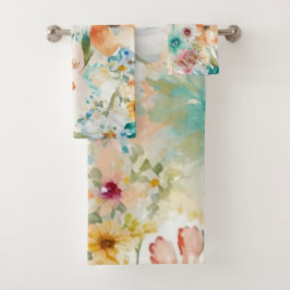 Große Wasserfarbe Sommermuster Blume Badhandtuch Set