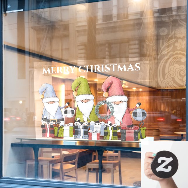 Große Weihnachtselfen mit Ornamenten Fensteraufkleber (Café-Fenster)