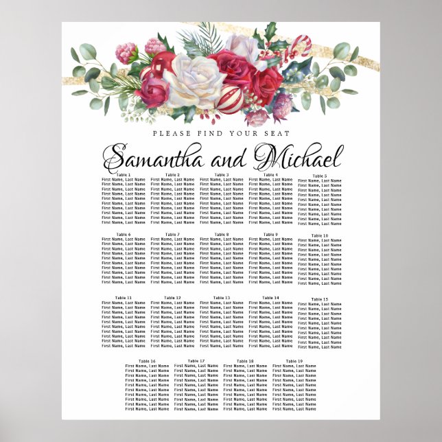 Große Weihnachtsgrün 19-Tisch-Sitzkarte Poster (Vorne)