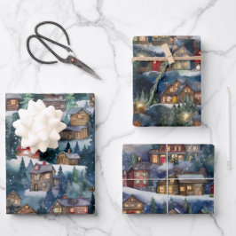 Große Weihnachtshütten Wasserfarbe Geschenkpapier Set
