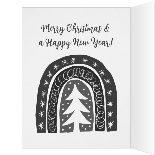 Große Weihnachtskarte mit Boho-Weihnachtsbaum zeic (Innenansicht  (Links))