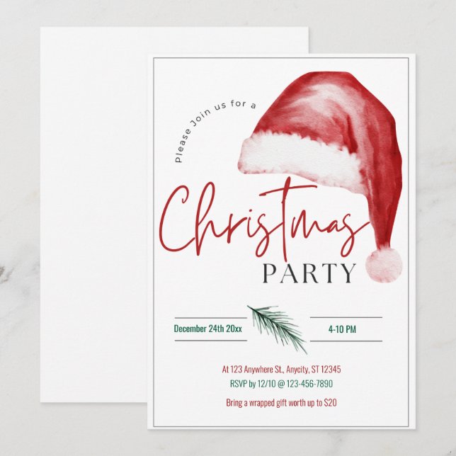 Große Weihnachtsmannmütze Weihnachts-Party Einladung (Vorne/Hinten)