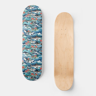 Große weiße Haie in den Abstürzen der Blüte Skateboard