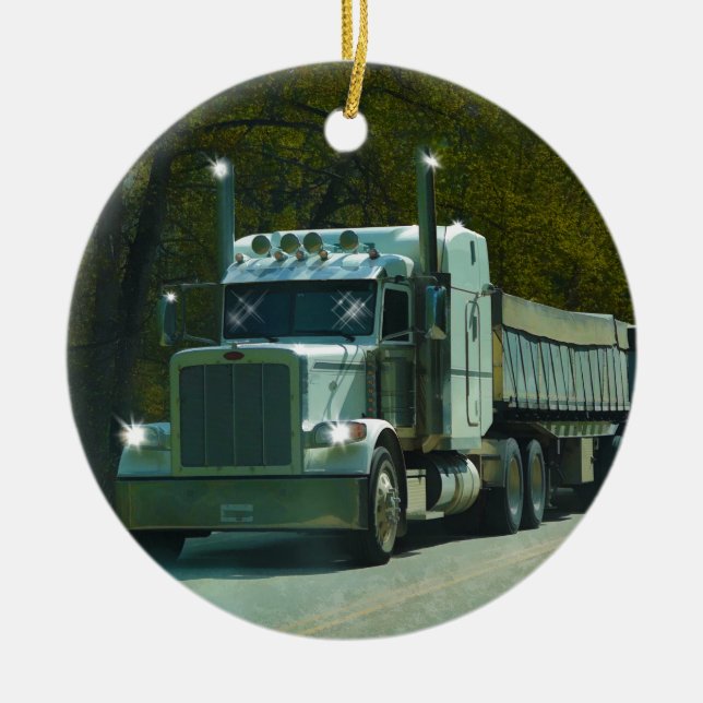 Große weiße LKW- und Highway-Kunst für Lkw-Liebhab Keramikornament (Vorne)